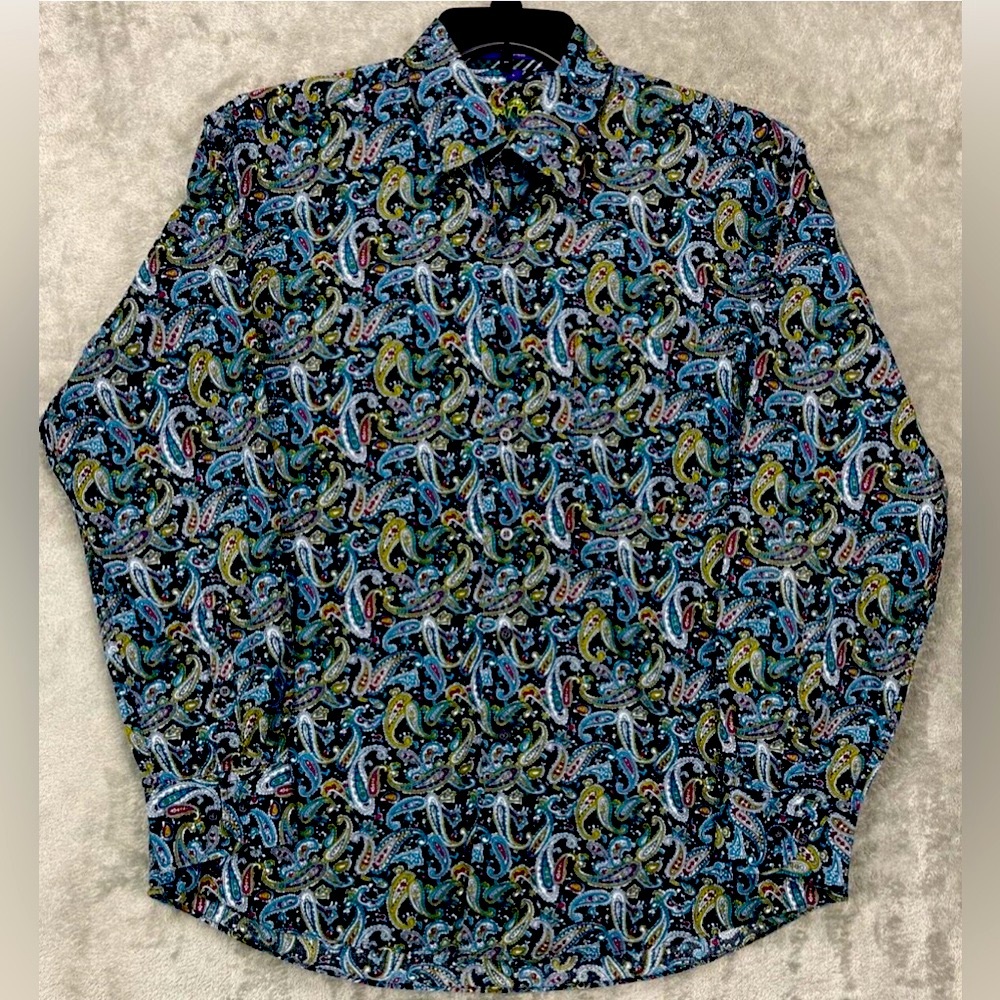 Alan Flusser Men's L/S Paisley Shirt Mulit Blues Size Med